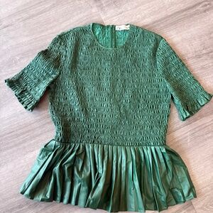 Zara Smocked Pleated Top Green   Size Medium
